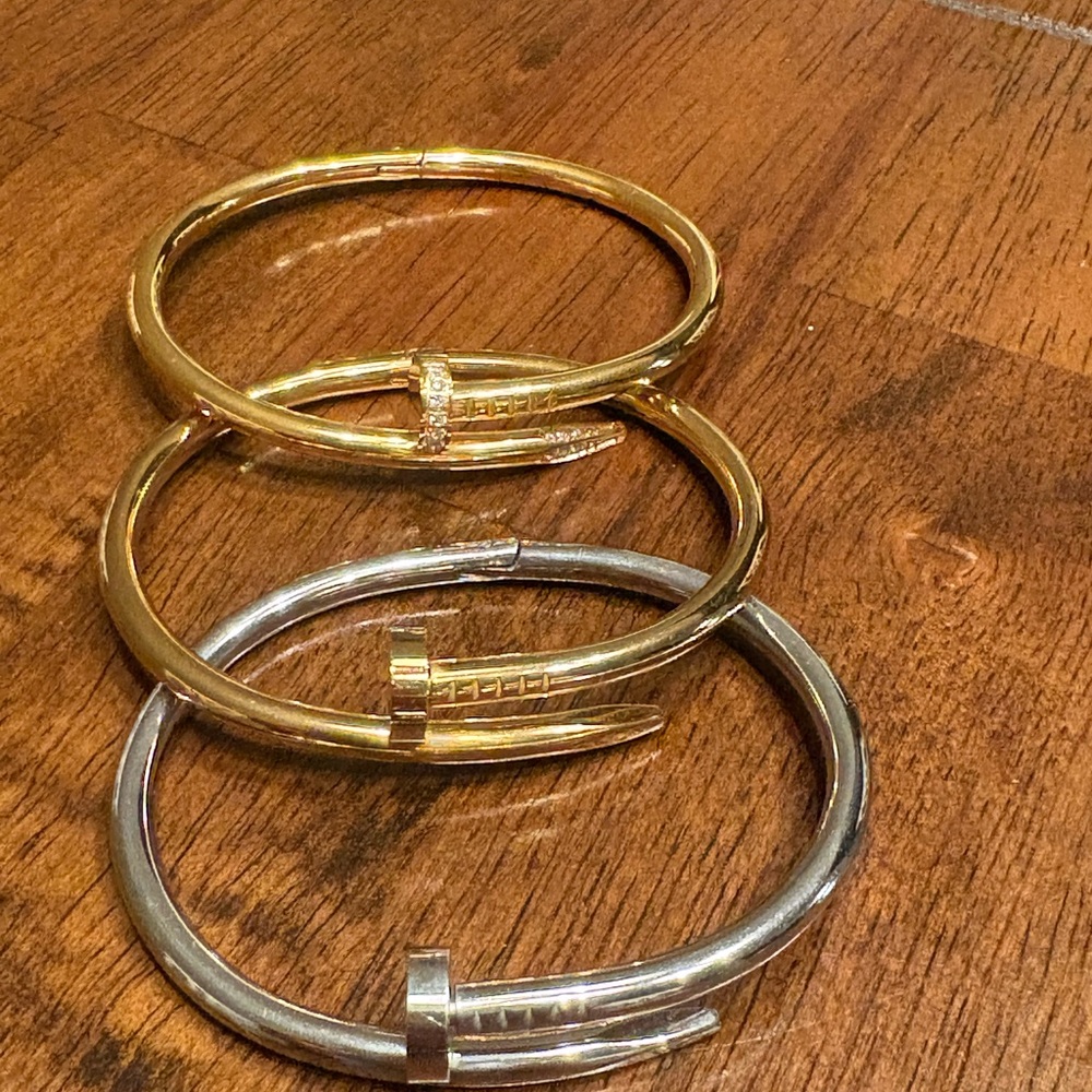 Elegant Gold and Silver Nail Bangle Set